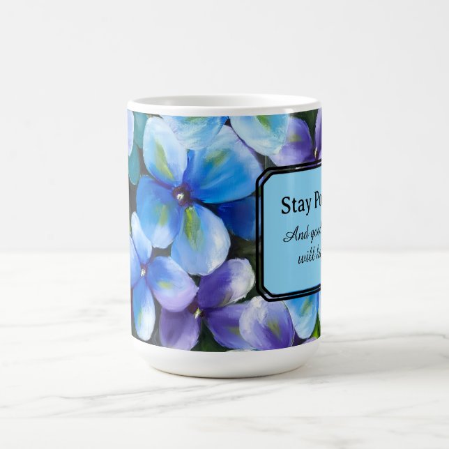 Tasse à café fleur bleue déclaration positive  (Centre)