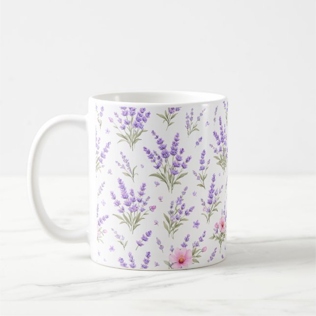Tasse à café Fleur de lavande et rose à l'aquarell (Gauche)
