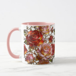 Tasse à café fleur de rose en vitrail