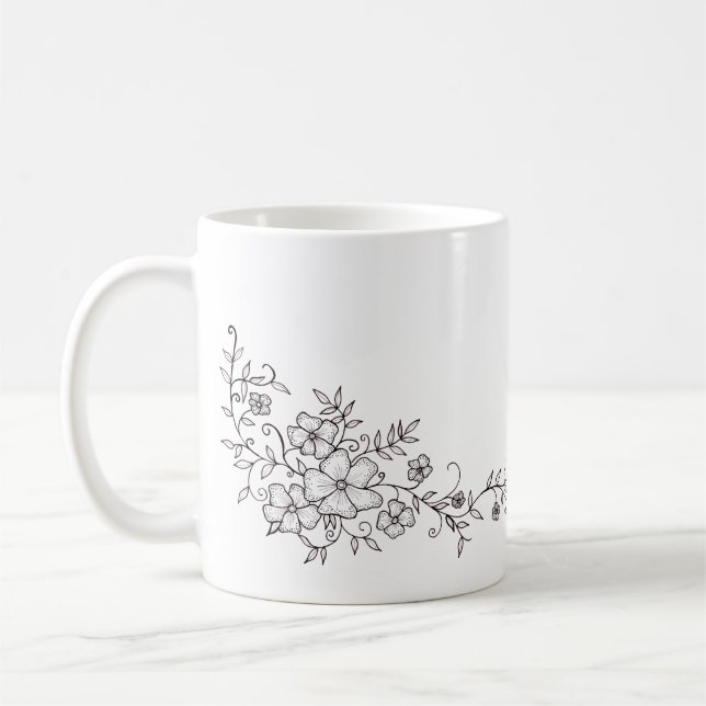 Tasse à café fleur ornementale noir et blanc (Gauche)