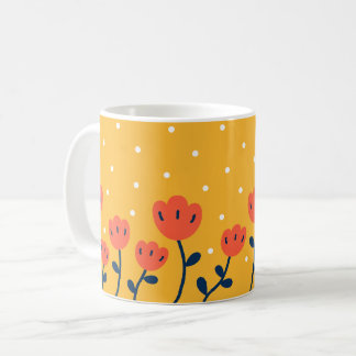 Tasse à café Fleur Rétro Tulipe Rouge Orange Mouta