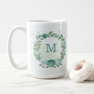 tasse à café fleurs bleues romantiques verdure