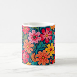 Tasse à café Fleurs de Cosmos Papillons Abstraits
