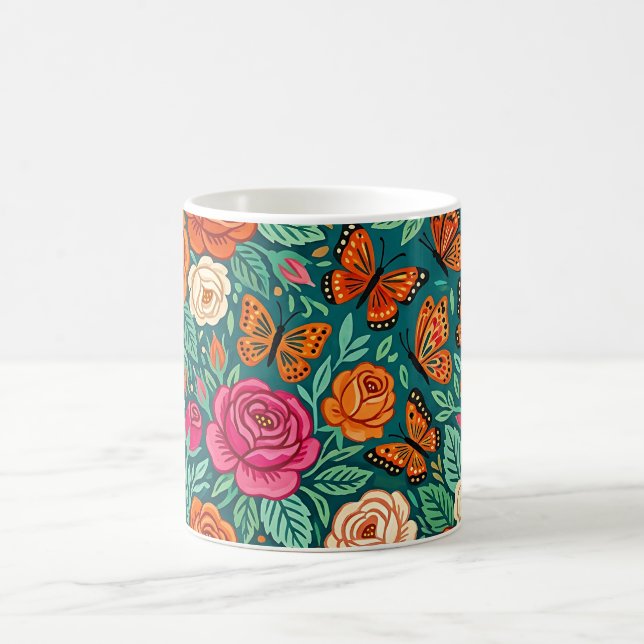 Tasse à café Fleurs papillons Folk Abstrait (Centre)