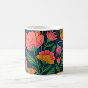 Tasse à café Fleurs sauvages papillons Art populai