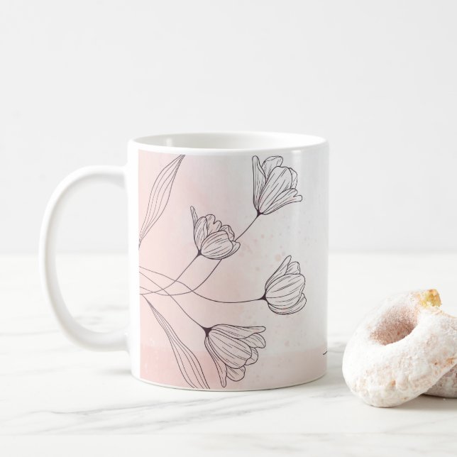 Tasse à café florale à l'aquarelle rose romantique (Avec donut)