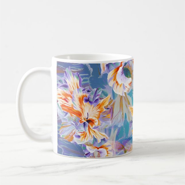 Tasse à café florale abstraite orange et bleu vibr (Gauche)