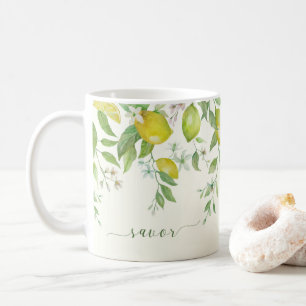 Tasse à café florale au citron aquarelle