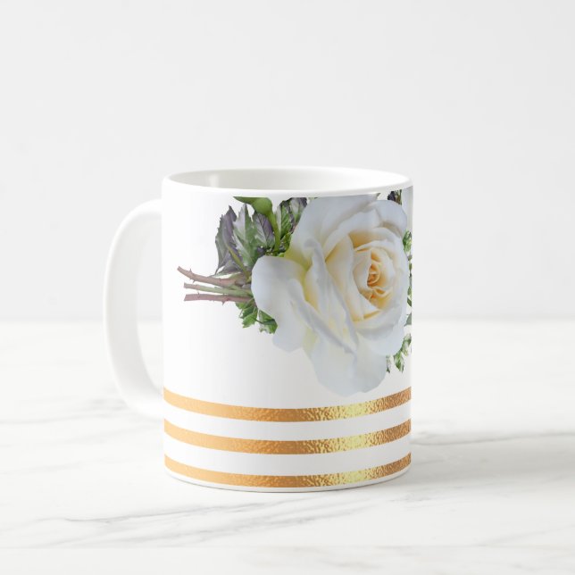 Tasse à café florale avec bordure dorée (Devant gauche)