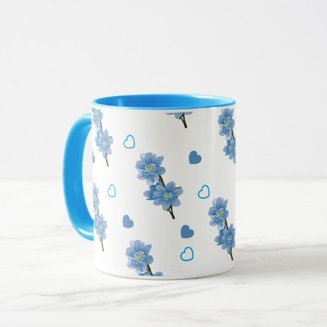 Tasse à café florale blanche et bleue (Devant gauche)