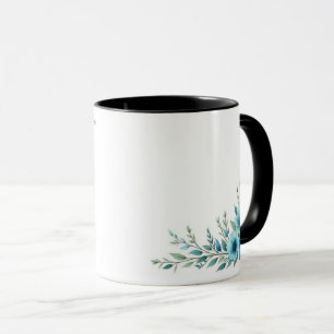 Tasse à café florale bleue aquarelle