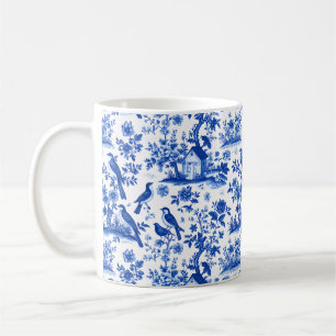 Tasse à café florale bleue et blanche vintage fran