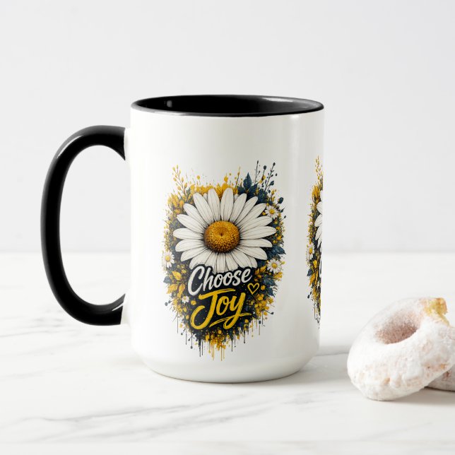 Tasse à café florale Choisissez Joie Daisy (Avec donut)