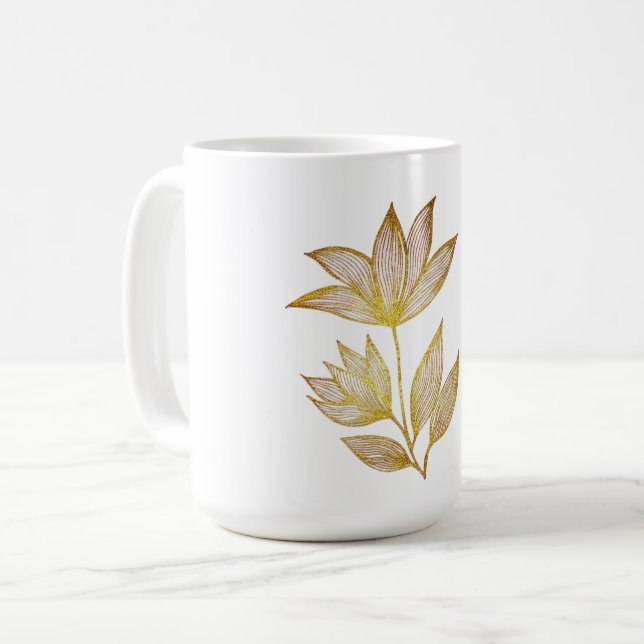 Tasse à café florale de la ligne d'or (Devant gauche)