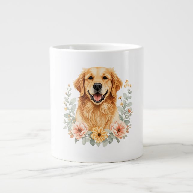 Tasse à café florale Golden Retriever (Devant)