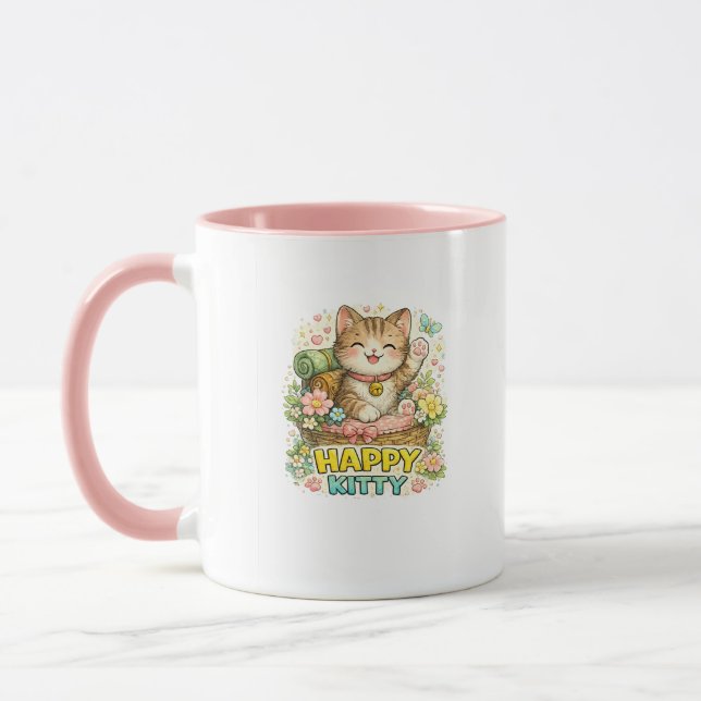 Tasse à café florale mignonne Happy Kitty (Gauche)