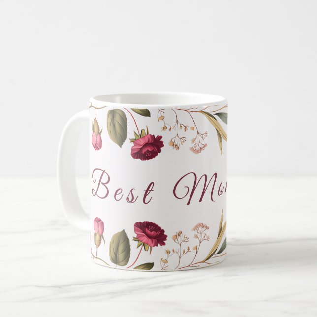Tasse à café florale pour la meilleure maman du mo (Devant gauche)