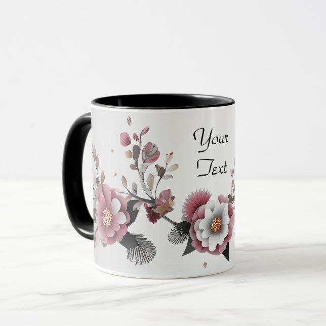 Tasse à café florale rose blanc (Devant gauche)