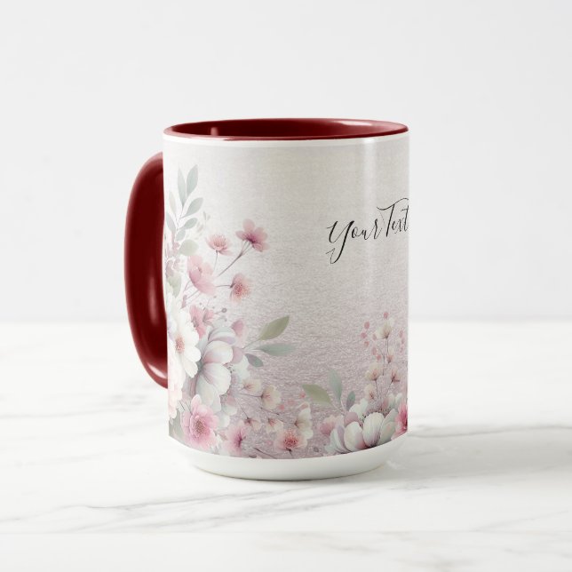Tasse à café florale rose blanc moderne (Devant gauche)