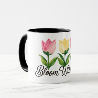 Tasse à café florale rose et jaune Bloom With Joy