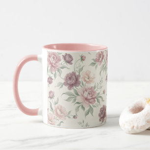 Tasse à café florale rose poussiéreuse et mauve vi