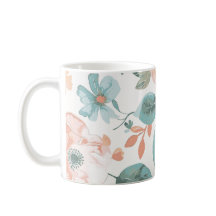 Tasse à café florale vintage | Botanique pêche et 