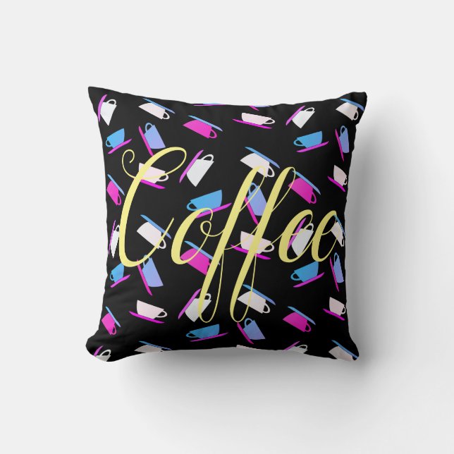 Tasse à café funky motif coussin jeté oreiller (Recto)