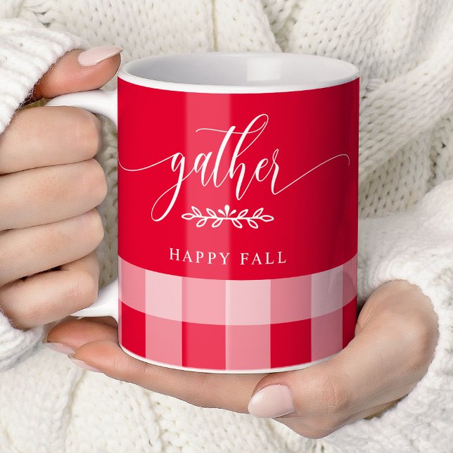 Tasse à café « Gather Happy Fall » à carreaux roug (Créateur téléchargé)