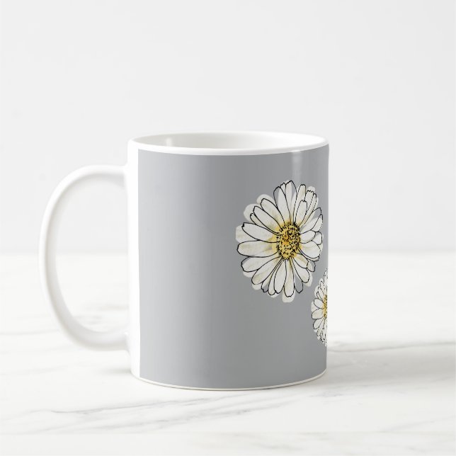 Tasse à café géante florale gris jaune moderne en  (Gauche)