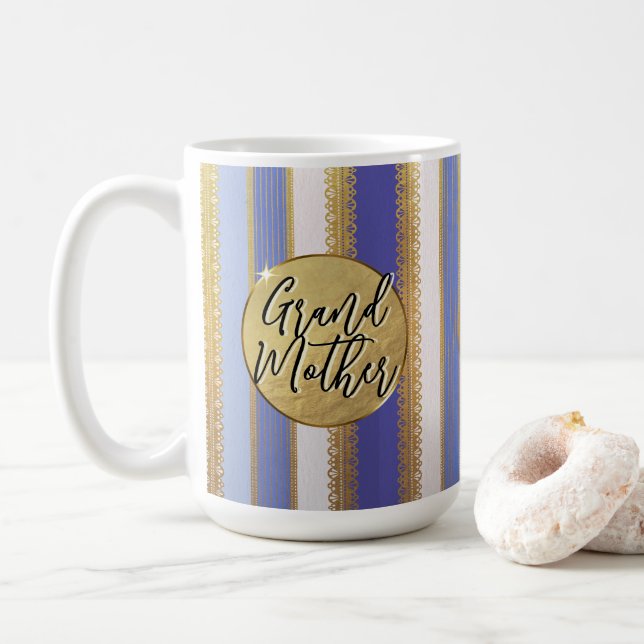 Tasse à café Grand-mère Blue Bougie Rayures (Avec donut)