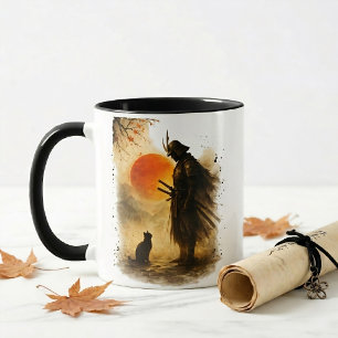 Tasse à café Guerrier Samouraï Japonais & Chat Noi
