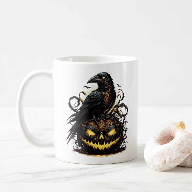 Tasse à café Halloween Raven (Avec donut)