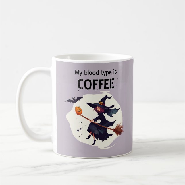 Tasse à café Halloween violet sorcière drôle (Gauche)
