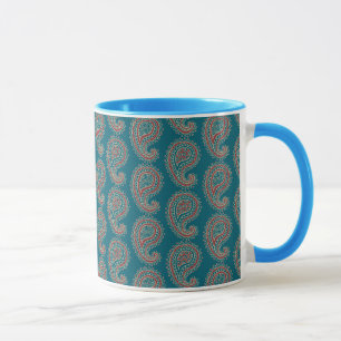 Tasse à café Heffalump Rouge Bleu Beige Paisley à