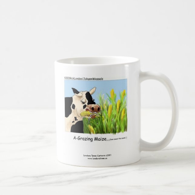 Tasse à café hilarante "Vache paissant du maïs" (Droite)