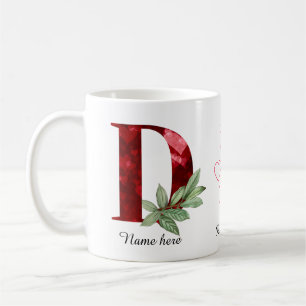 Tasse à café initiale D à motif floral de cœur rou