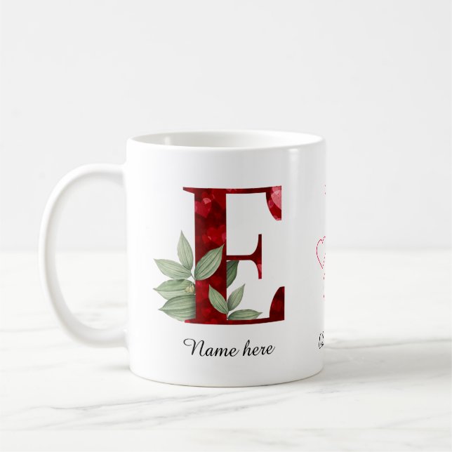 Tasse à café initiale E élégante à cœur rouge flor (Gauche)