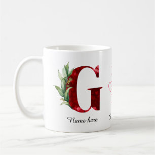 Tasse à café initiale G à motif floral de cœur rou