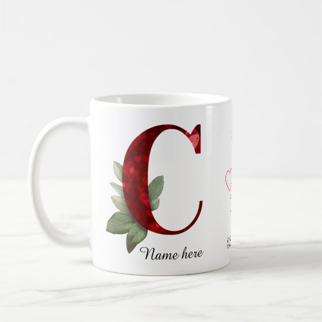 Tasse à café initiale M lettre florale rouge éléga (Gauche)