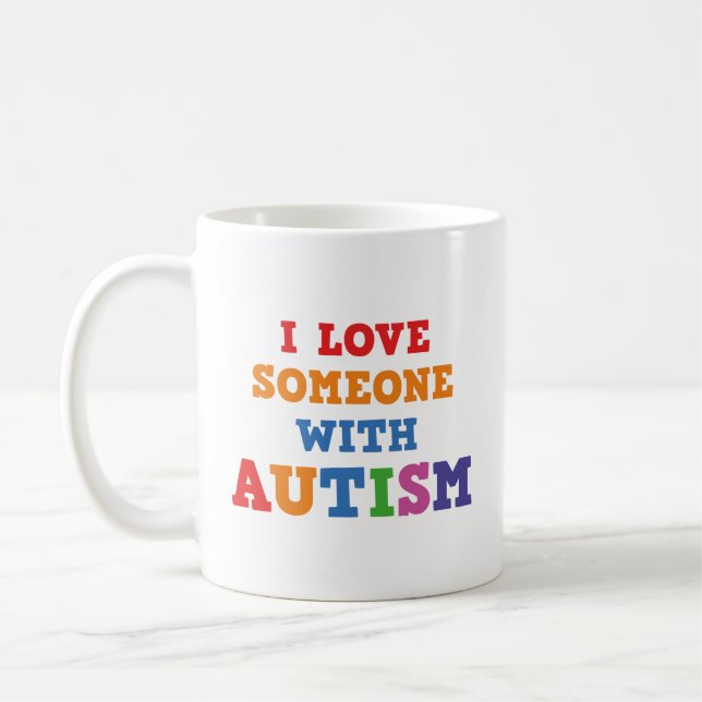 Tasse à café J'aime quelqu'un avec l'autisme (Gauche)