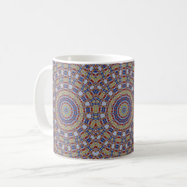 Tasse à café jaune bleu mandala (Devant gauche)