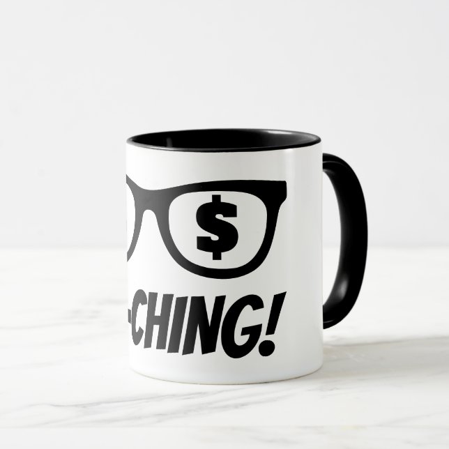 Tasse à café Ka-ching signe dollar dans les yeux (Devant droit)