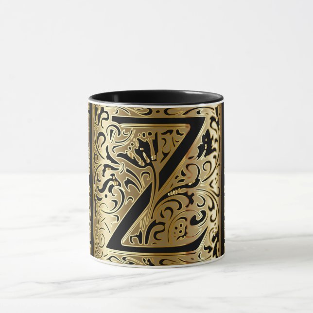 Tasse à café lettre Z noire et or décorative (Centre)