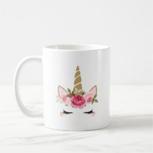 Tasse à café Licorne Or Rose Floral Mignonne Tenda