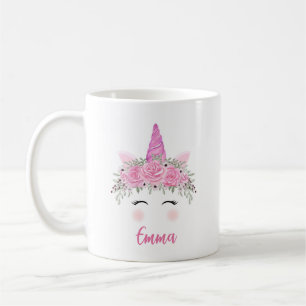 Tasse à café Licorne Personnalisée Avec Nom Rose