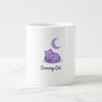 Tasse à café Lune Chat Rêveur | Cadeau Chat Violet