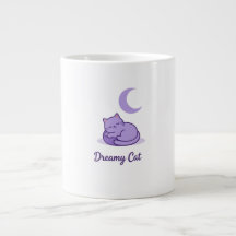 Tasse à café Lune Chat Rêveur | Cadeau Chat Violet