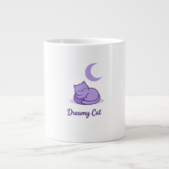 Tasse à café Lune Chat Rêveur | Cadeau Chat Violet (Devant)