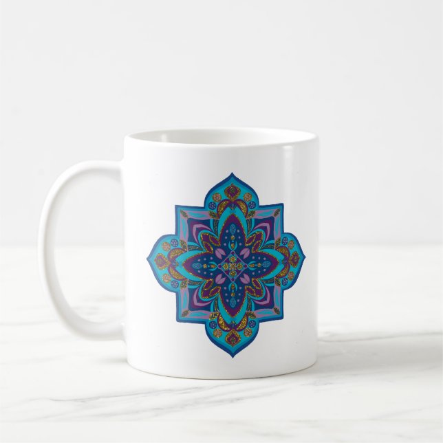 Tasse à café, mandala vibrant violet et bleu (Gauche)