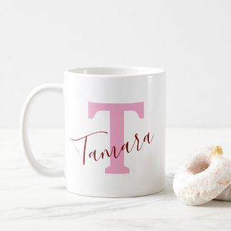 Tasse à café Monogramme Rose | Nom personnalisé